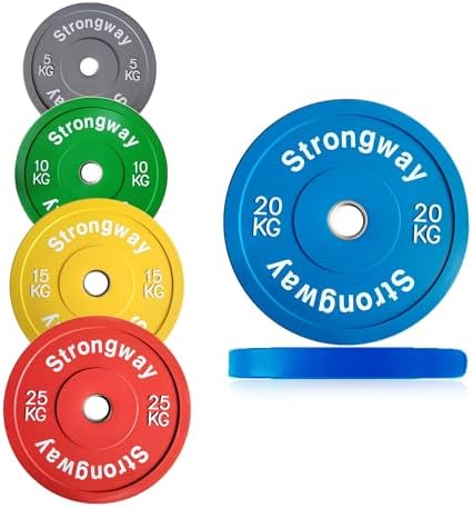 Strongway Olympic Bumper Weight Plates Colour Coded (5KG 10KG 15KG 20KG 25KG) Discs for Barbell ...