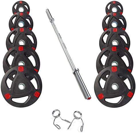 Strongway Olympic 50KG 70KG 100KG Tri Grip Weight Plates Sets with 6FT 7FT Barbell - 2 Inch (2")...