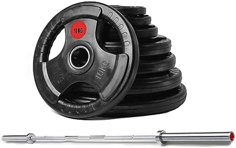 Strongway Olympic 50KG 70KG 100KG Tri Grip Weight Plates Sets with 6FT 7FT Barbell - 2 Inch (2")...