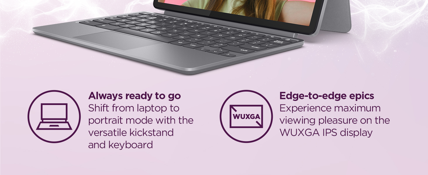 Switch modes with Lenovo&rsquo;s kickstand, plus WUXGA IPS display for an immersive viewing experience